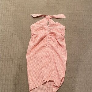 MNG Mango Peach Checkered Halter Dress